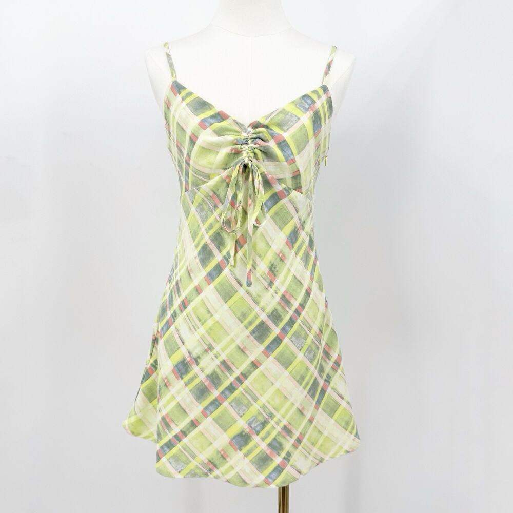 Forever 21 Plaid Ruched Cami Mini Dress S A-Line Coquette Y2K Dopamine Mall-core - Picture 1 of 6